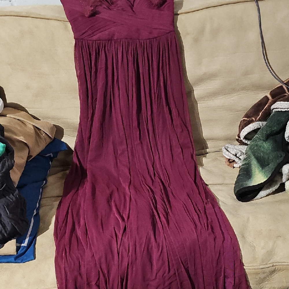 Elegant Burgandy Strapless Ruched Maxi Dress